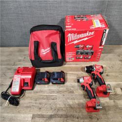 HOUSTON LOCATION - AS-IS Milwaukee M18 18V Lithium-Ion Brushless Cordless Compact Drill/Impact Combo Kit (2-Tool) W/(2) 2.0 Ah Batteries  Charger & Bag