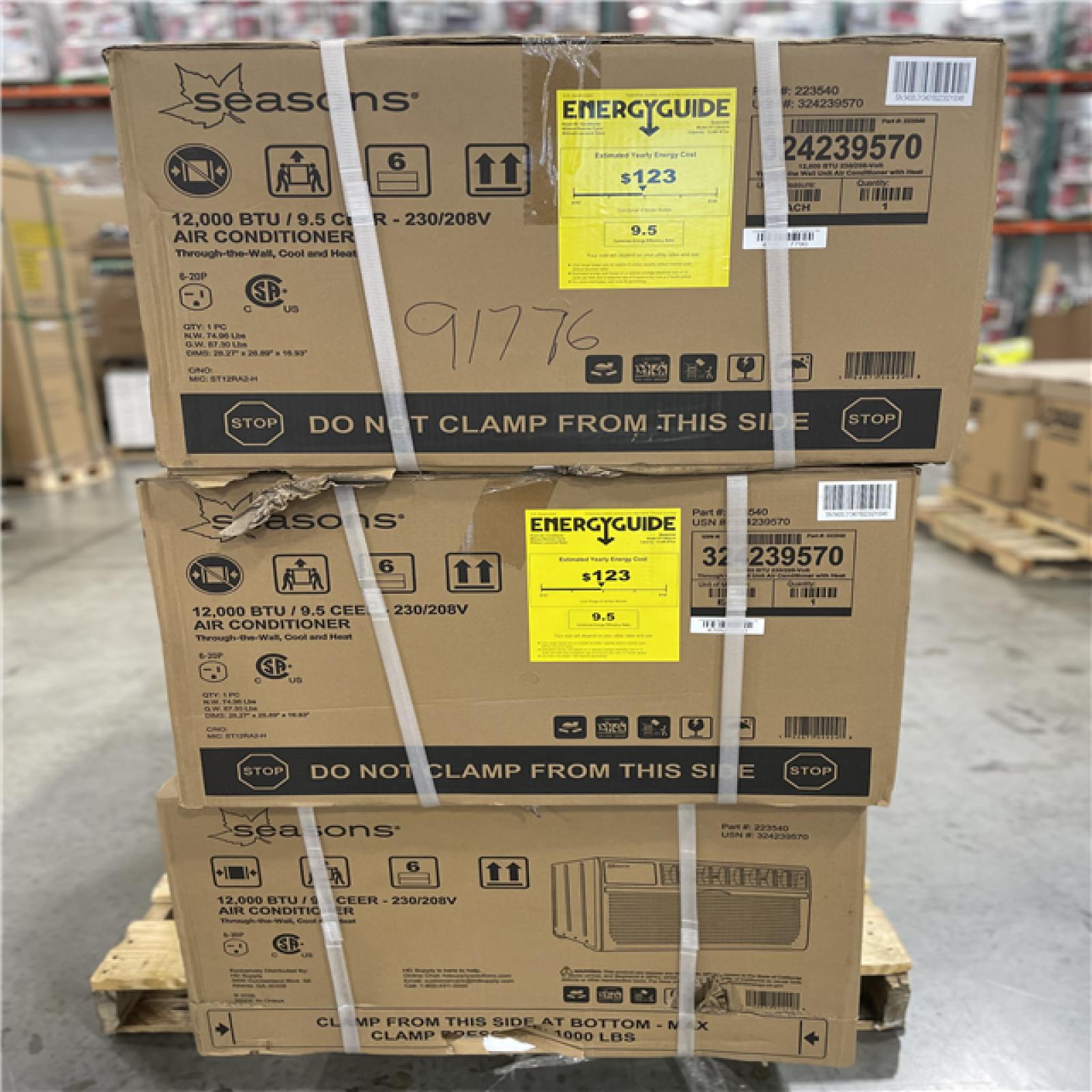 DALLAS LOCATION- Seasons 12 000 BTU 9.5 CEER Air Conditioner PALLET (6 UNITS)
