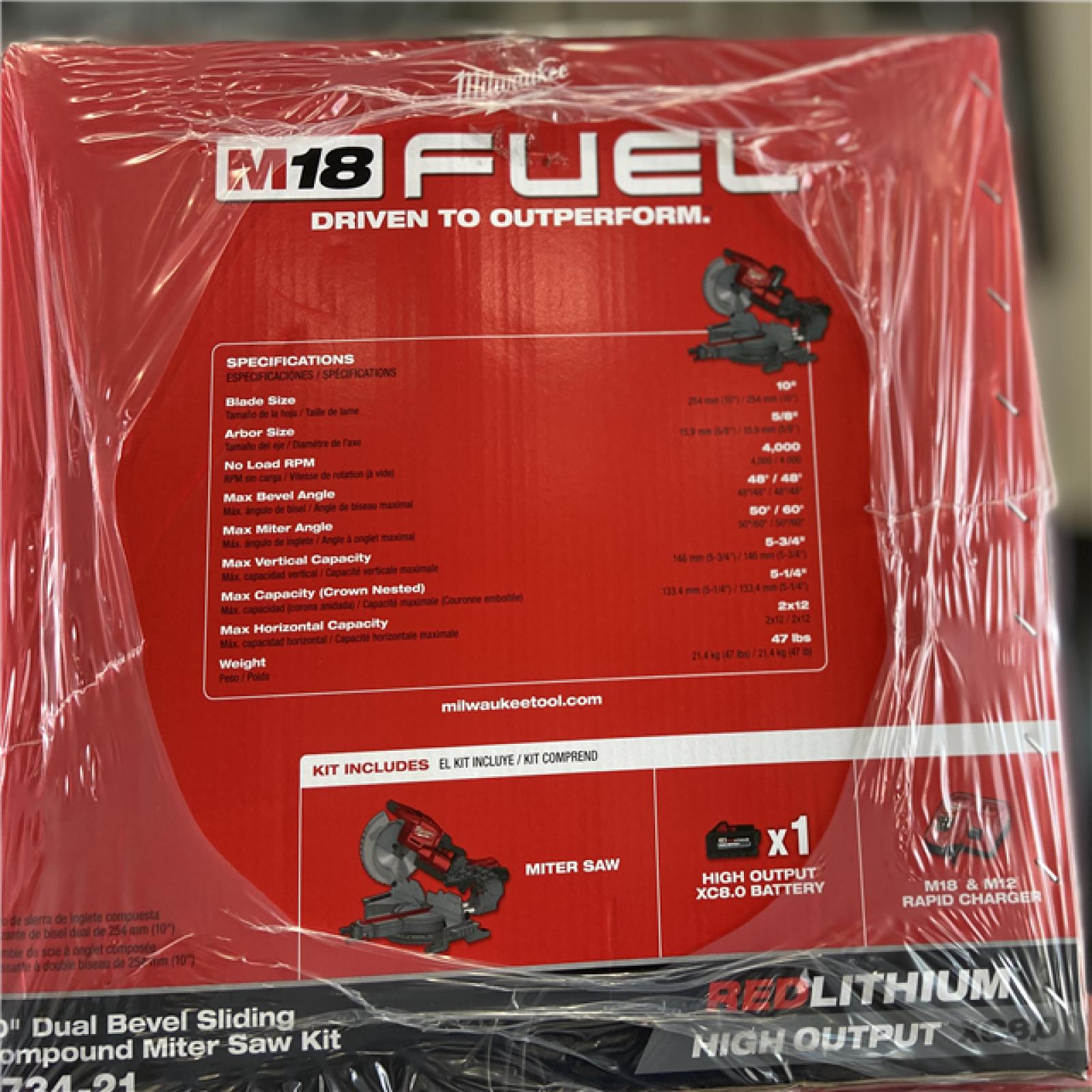 NEW! - Milwaukee M18 FUEL 18V 10 in. Lithium-Ion Brushless Cordless Dual Bevel Sliding Compound Miter Saw Kit with One 8.0 Ah Battery