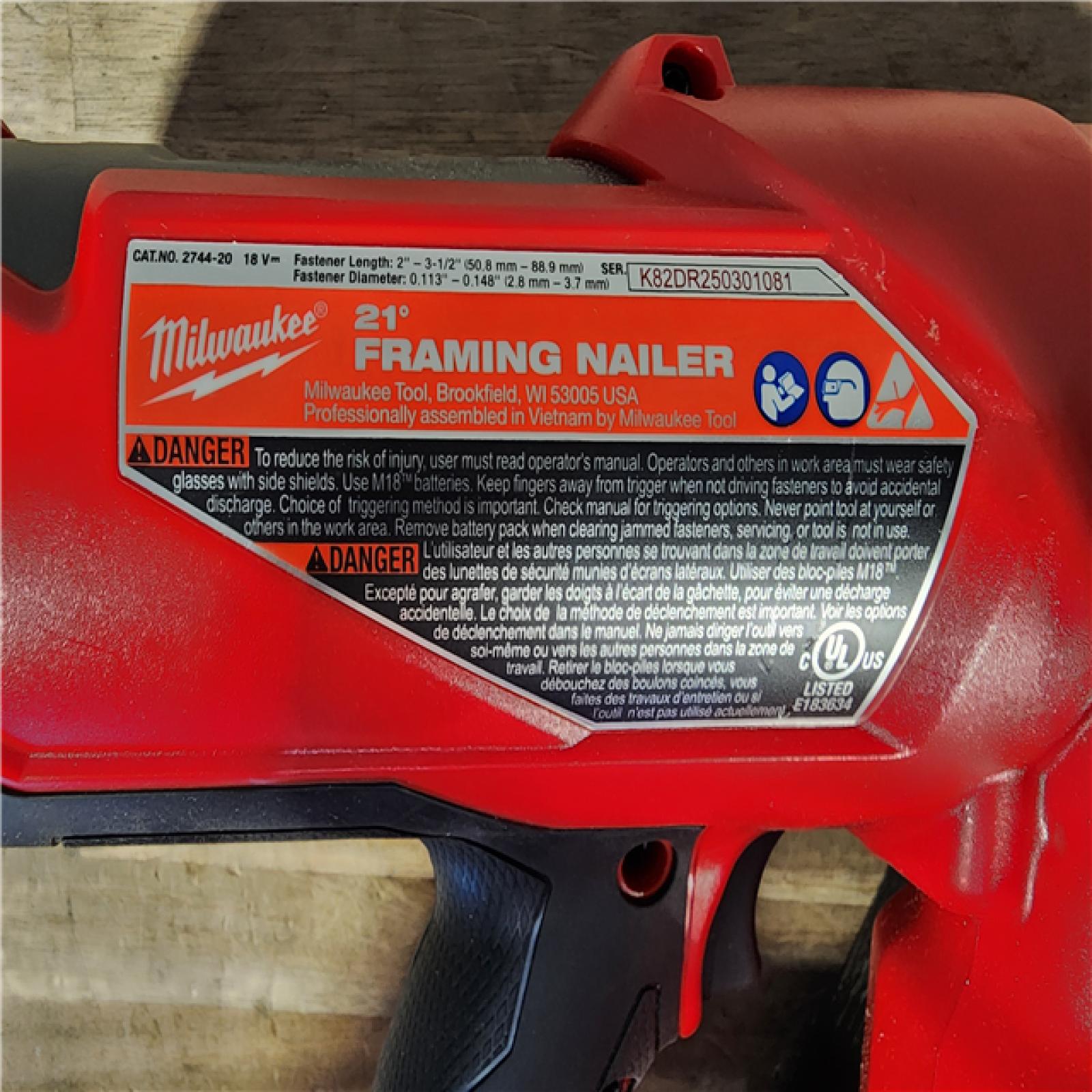 HOUSTON LOCATION - AS-IS Milwaukee 2744-20 M18 FUEL 3-1/2 in. 18V 21-Degree Lithium-Ion Brushless Cordless Framing Nailer (Tool-Only)