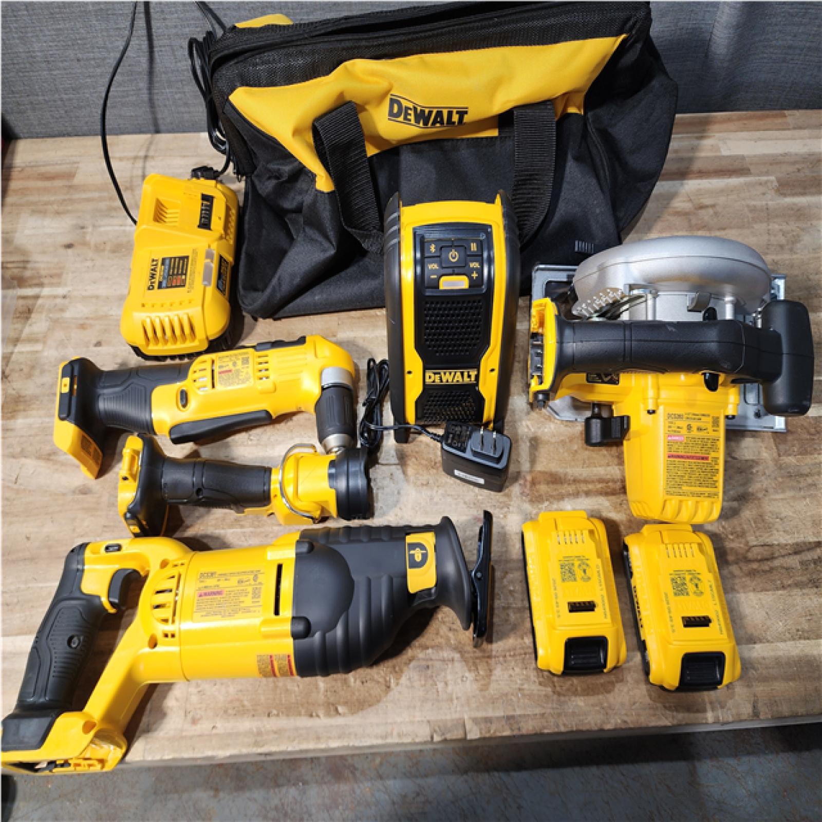 Houston Location AS-IS DEWALT Drill and Flashlight and Saw and Circular Saw and Speaker and Batteries QTY/2 with Charger