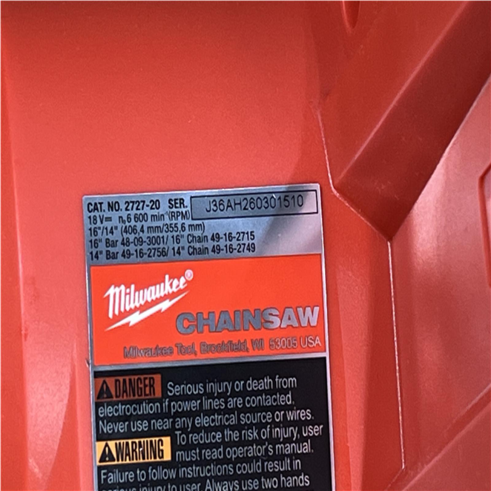 Houston Location AS-IS Milwaukee FUEL 16 in. 18V Lithium-Ion Brushless Battery Chainsaw (Tool-Only)