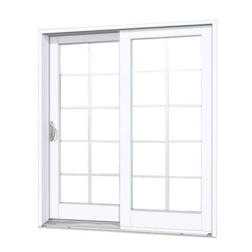 Phoenix MP Doors 72 in. x 80 in. Woodgrain Interior and Smooth White Exterior Left-Hand Composite Sliding Patio Door with 10-Lite GBG