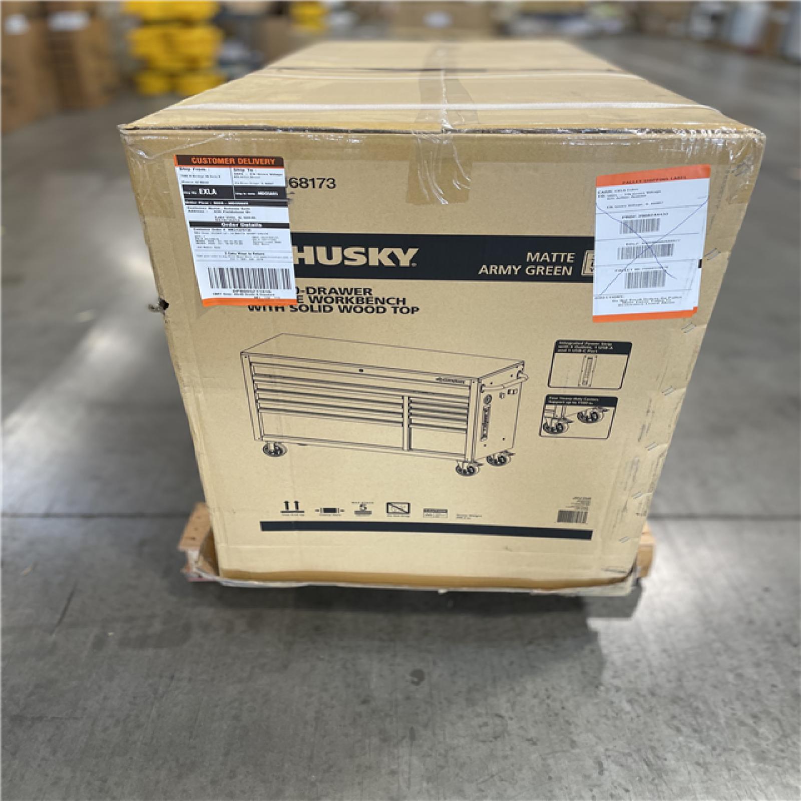 DALLAS LOCATION- AS-IS HUSKY Standard-Duty 52 in. W 10-Drawers Workbench Matte Army Green/Woodtop