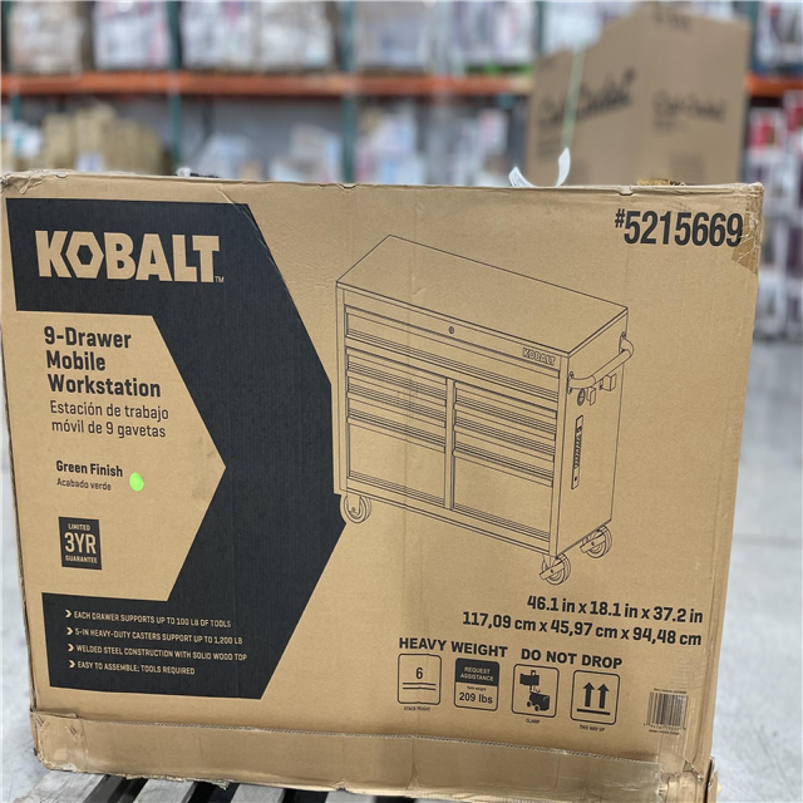 DALLAS LOCATION - AS-IS Kobalt 46.1-in L x 37.2-in H 9-Drawers Rolling Green Wood Work Bench