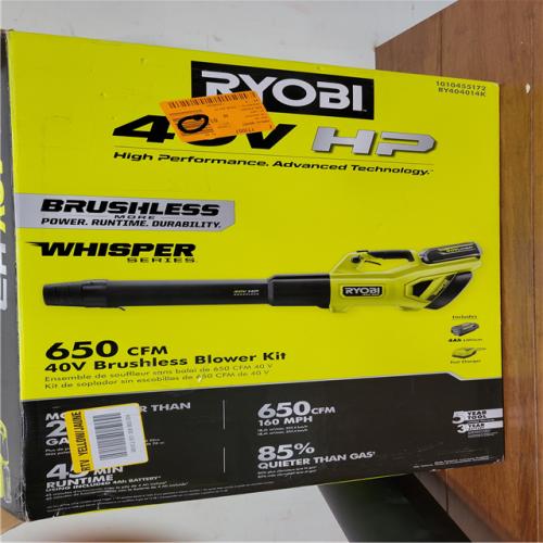 California NEW Ryobi 40V Brushless 650 CFM Blower Kit  Includes (1) Battery & Charger
