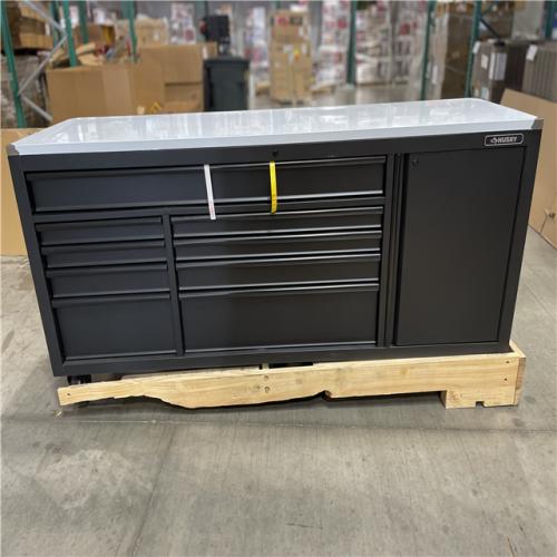DALLAS LOCATION -  Husky 84 in. W x 24 in. D 9-Drawer Heavy-Duty Mobile Workbench with Stainless Steel Top in Matte Black
