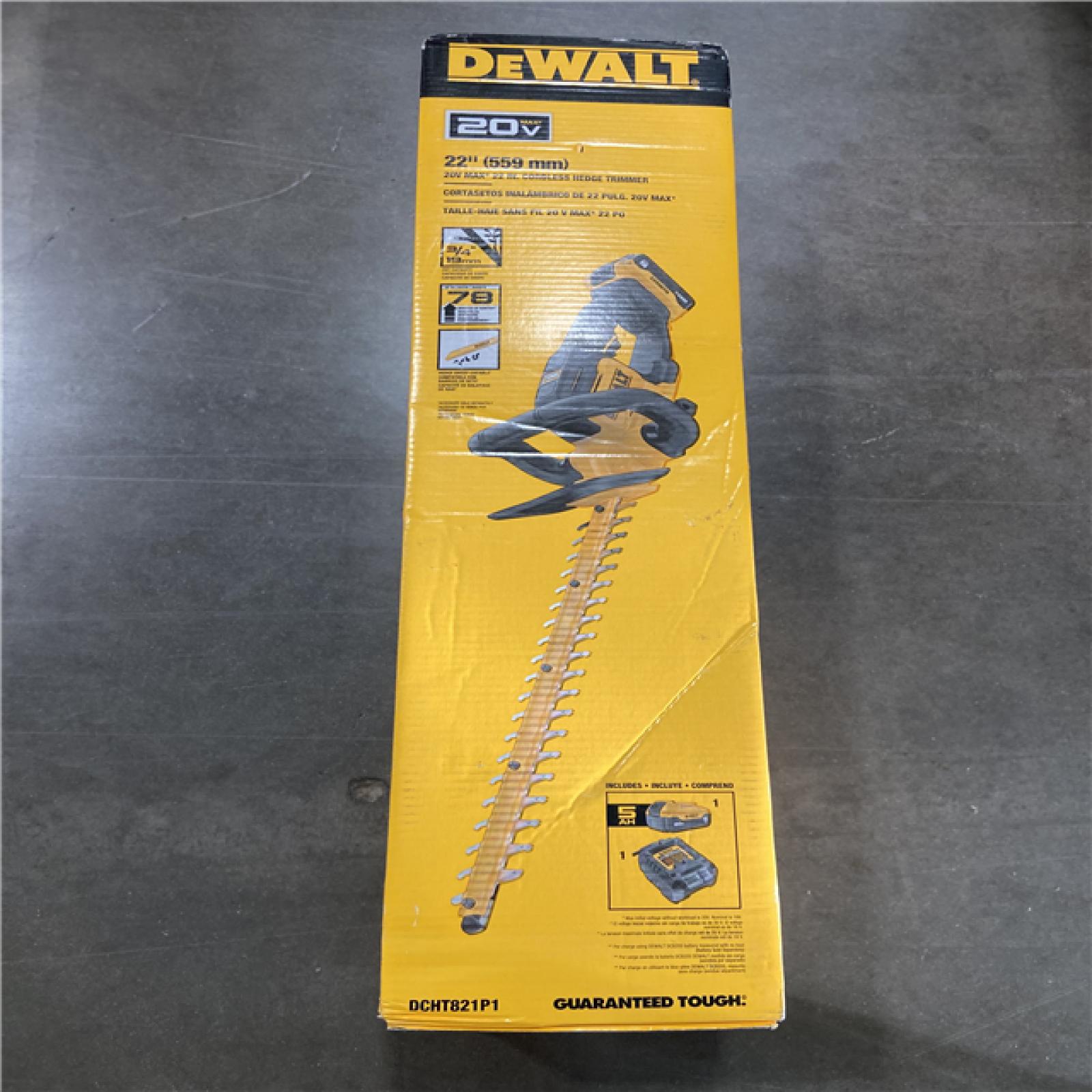 AS-IS - DEWALT 20V MAX 22 in. Cordless Battery Powered Hedge Trimmer with 5 Ah Battery Pack and Charger