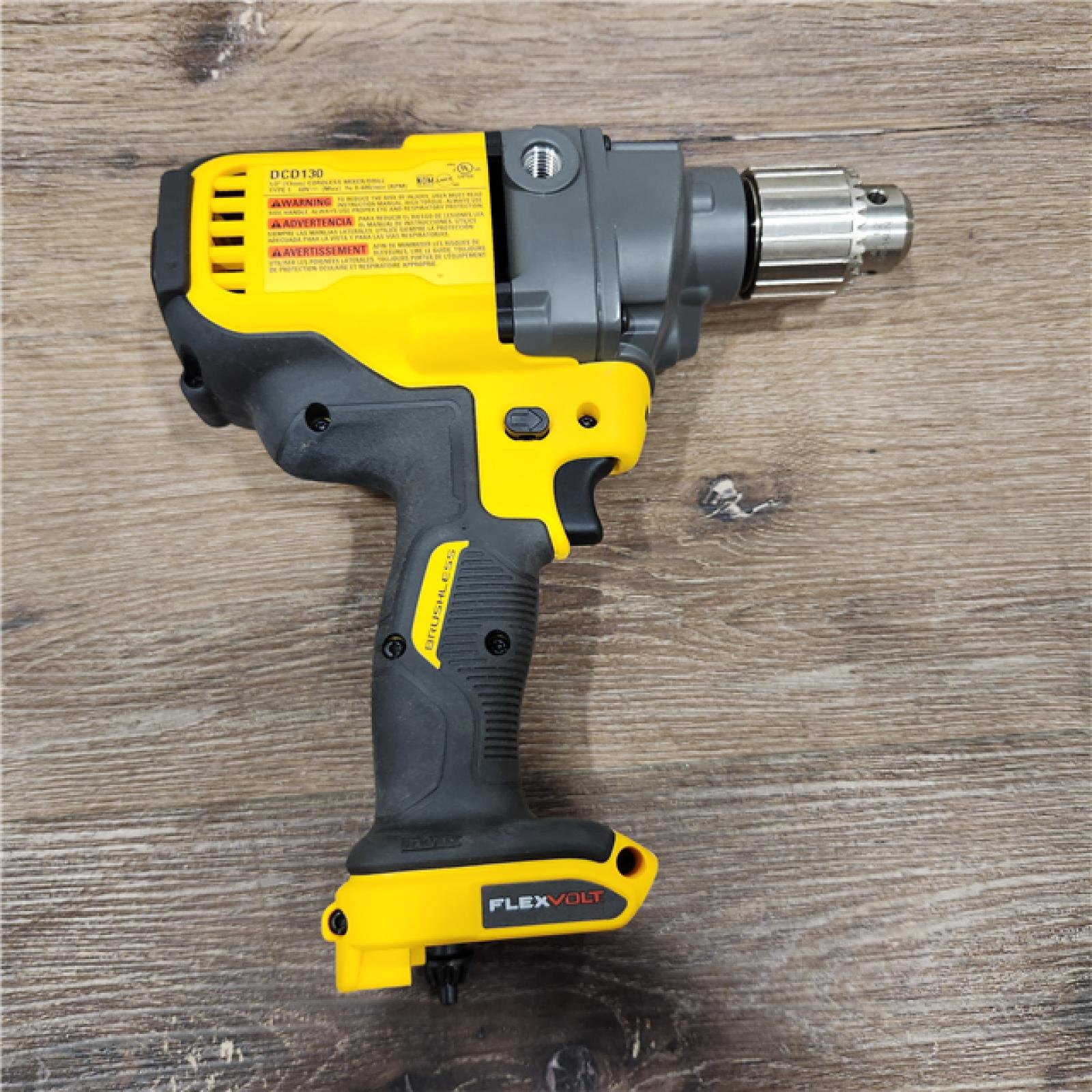 AS-IS DeWalt FLEXVOLT 60-Volt MAX Lithium-Ion Cordless Brushless 1/2 in. Mixer/Drill with E-Clutch with Battery 6.0Ah, Charger & Bag