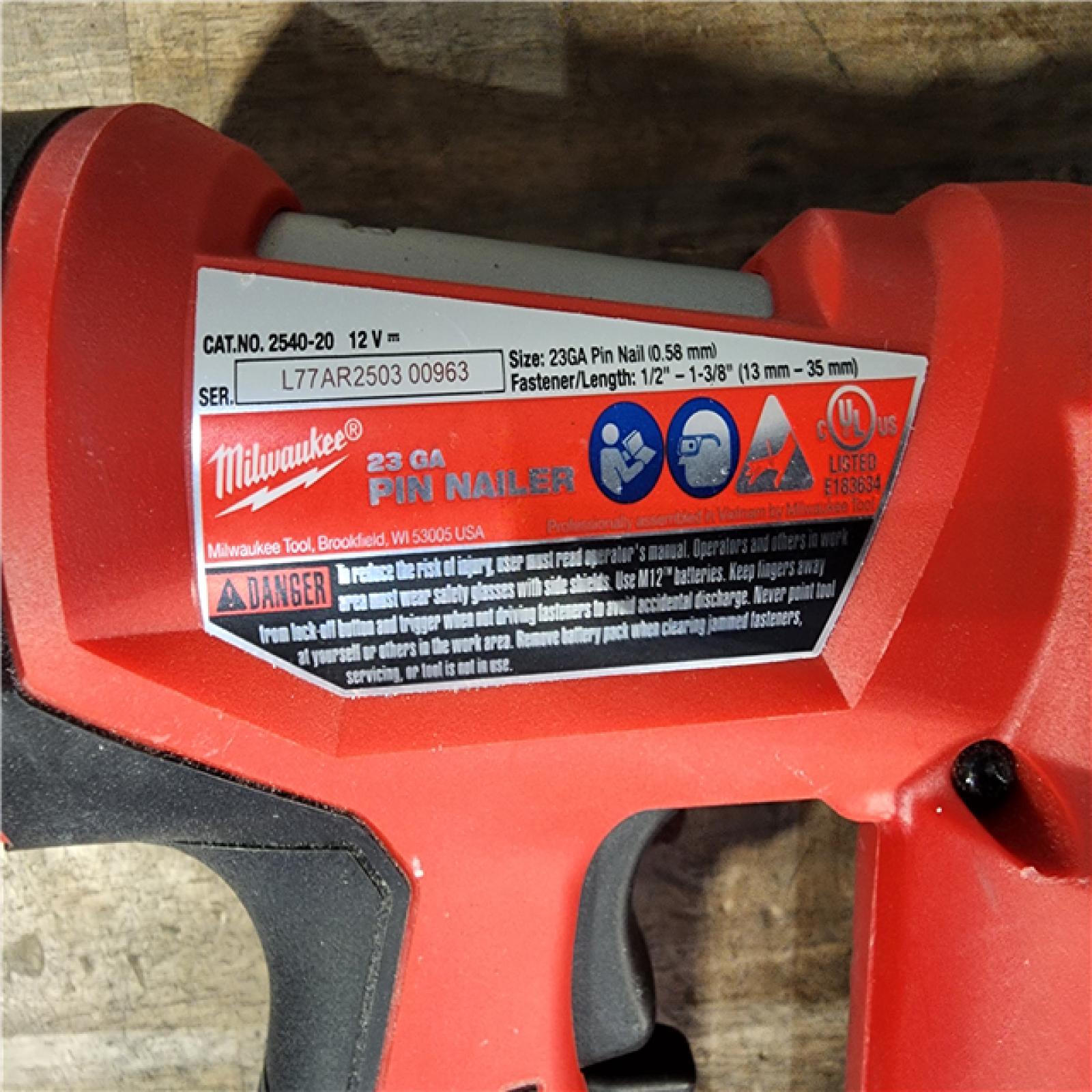 HOUSTON LOCATION - AS-IS Milwaukee 2540-20 12V 23 Gauge Cordless Pin Nailer (Tool Only)