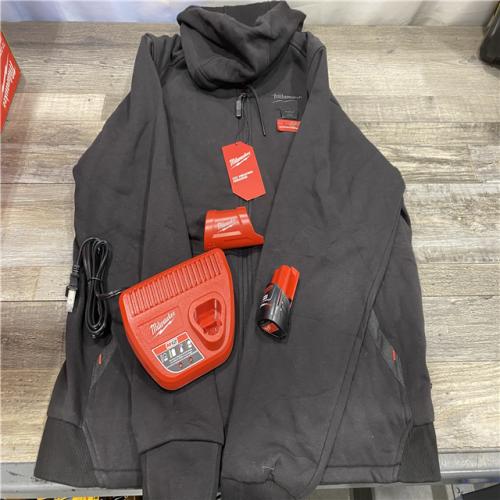 AS-IS Milwaukee Men's Large 12-Volt Lithium-Ion Cordless Black Heated Jacket Hoodie Kit