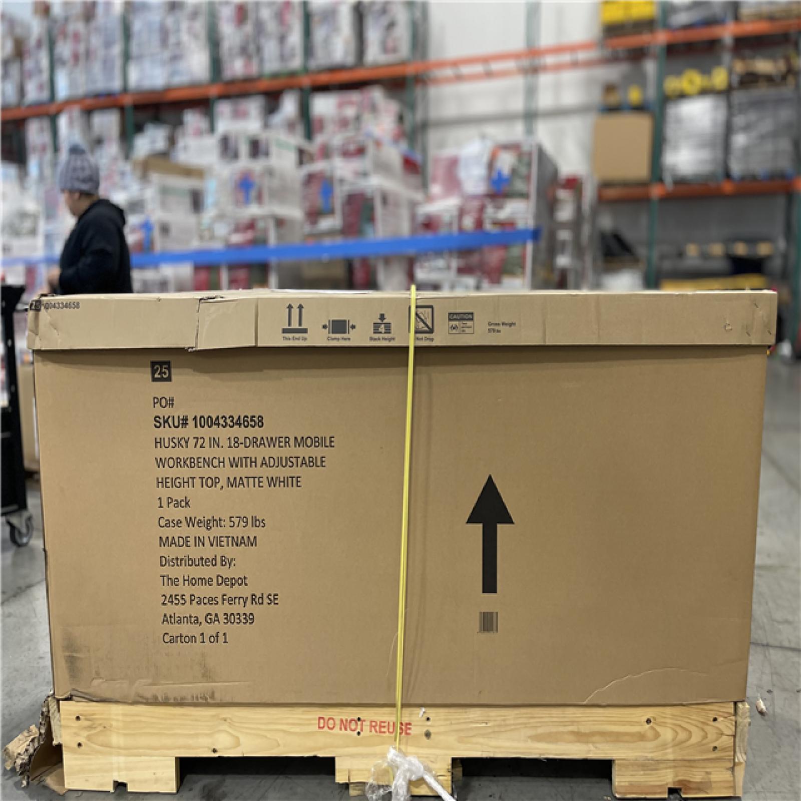 DALLAS LOCATION -AS-IS Husky Tool Storage 72 in. W x 24 in. D 18-Drawer Heavy Duty Adjustable Height Mobile Workbench Cabinet in Matte White