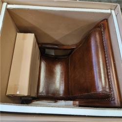 Phoenix NEW Litton Lane Jones Brown Upholstered Leather Teak Wood Accent Chair with Ottoman with Scrollwork and High Back
