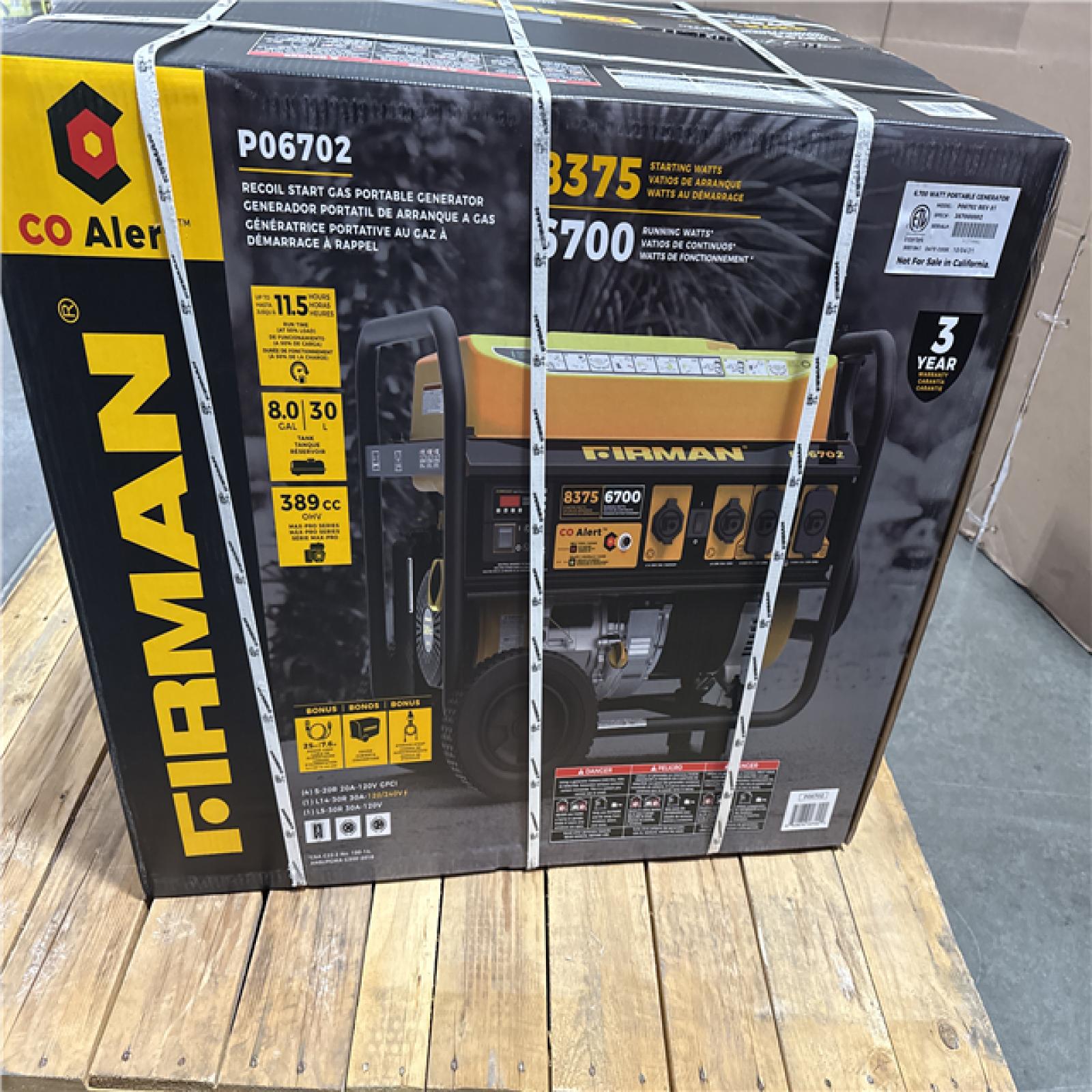 California NEW Firman Recoil Start Gas Portable Generator