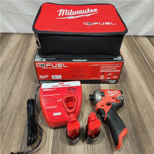 AS-IS Milwaukee M12 FUEL SURGE 12V Lithium-Ion Brushless Cordless 1/4 in. Hex Impact Driver Compact Kit W/Two 2.0Ah Batteries, Bag
