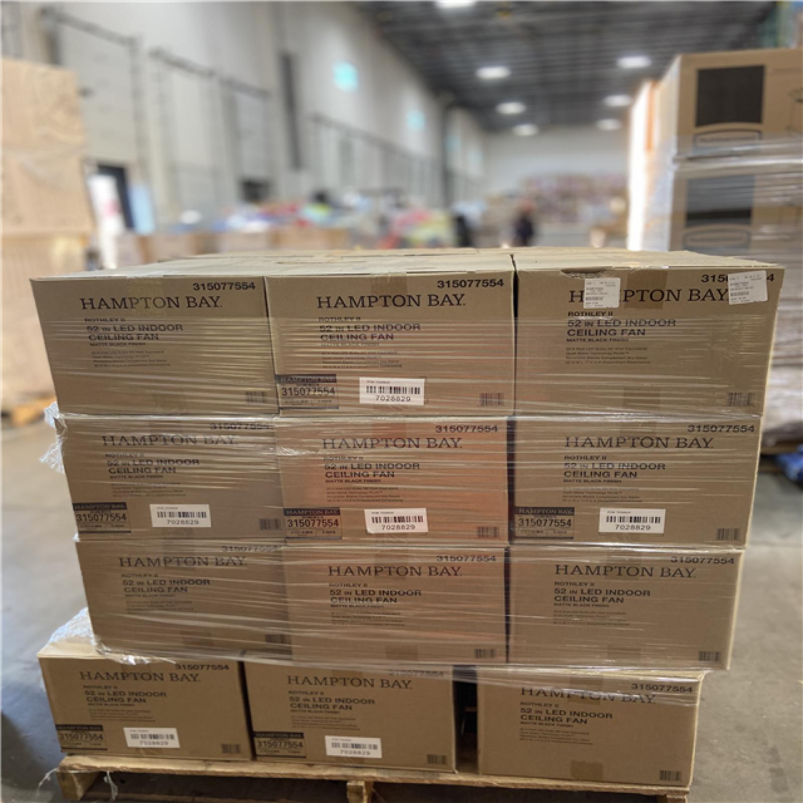 DALLAS LOCATION - Hampton Bay Rothley II 52 in. Indoor LED Matte Black Ceiling Fan with Light Kit (24 UNITS)