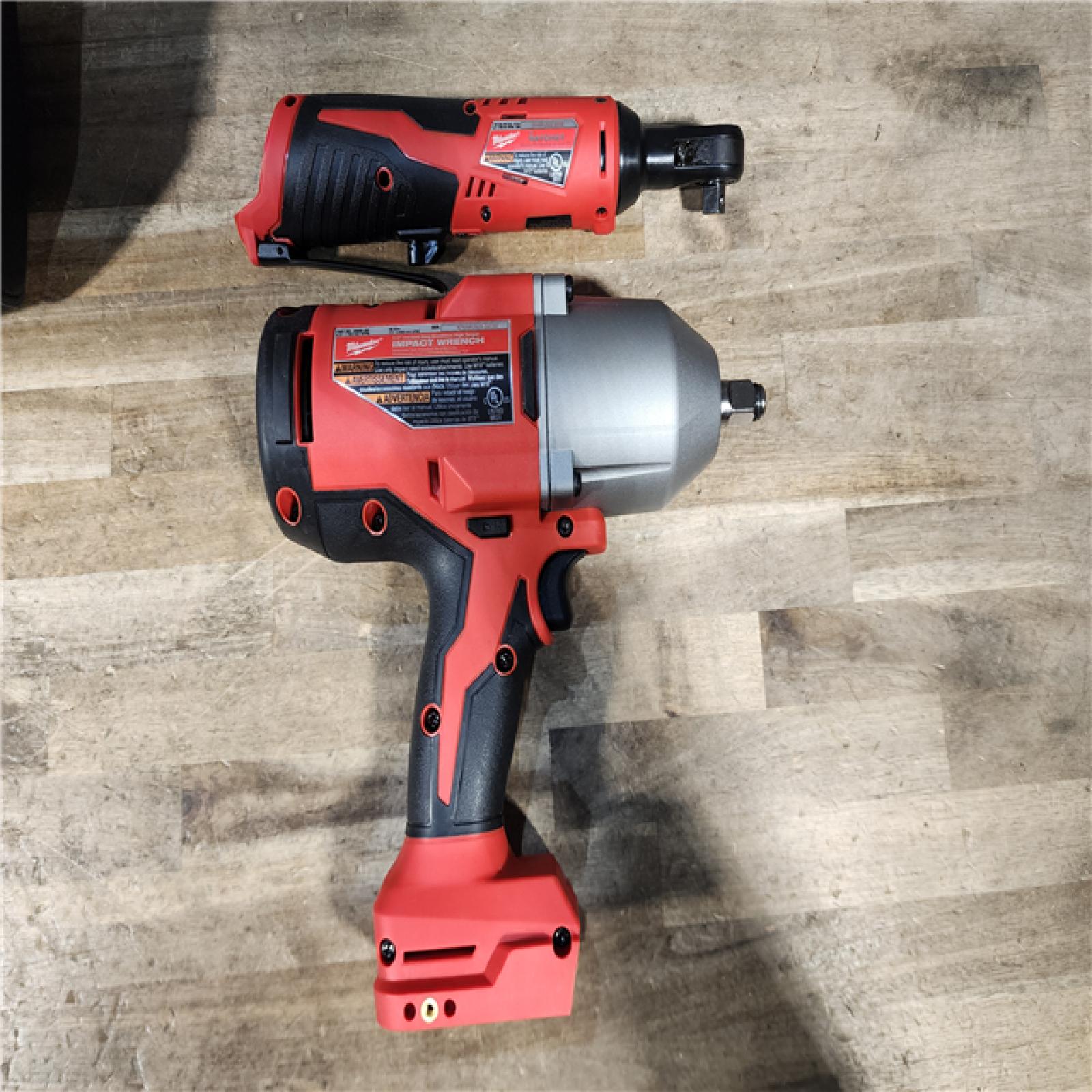 HOUSTON LOCATION - AS-IS Milwaukee 12/18V Lithium-Ion Cordless 3/8 in. Ratchet and 1/2 in. High Torque Impact Wrench with Friction Ring Combo Kit