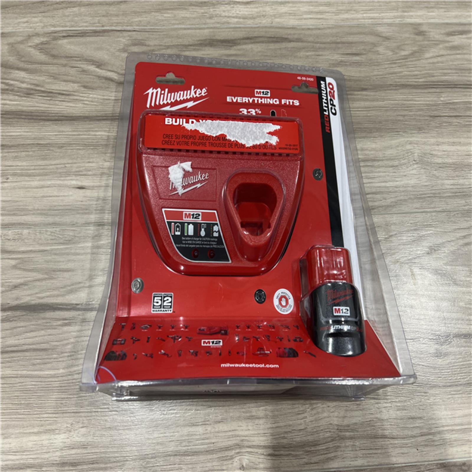 NEW MILWAUKEE M12 12-Volt Lithium-Ion Compact Battery Pack 2.0Ah and Charger Starter Kit