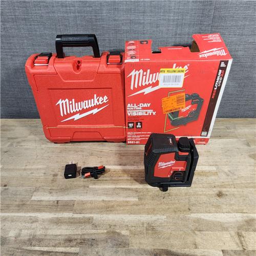 HOUSTON LOCATION - AS-IS MILWAUKEE 100 Ft. REDLITHIUM Lithium-Ion USB Green Rechargeable Cross Line Laser Level with Charger