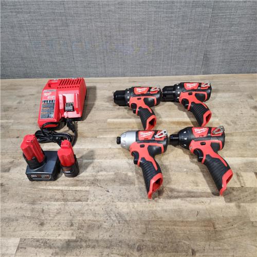 HOUSTON LOCATION - AS-IS MILWAUKEE 4 TOOL COMBO KIT W/ (2) BATTERY & CHARGER
