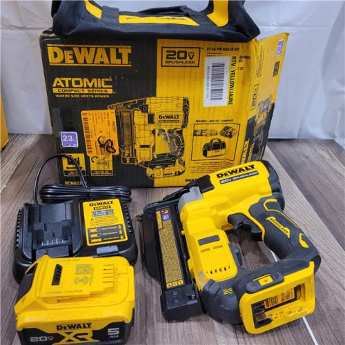 AS-IS DEWALT ATOMIC 20V MAX Lithium Ion Cordless 23 Gauge Pin Nailer Kit with 3.0Ah Battery and Charger