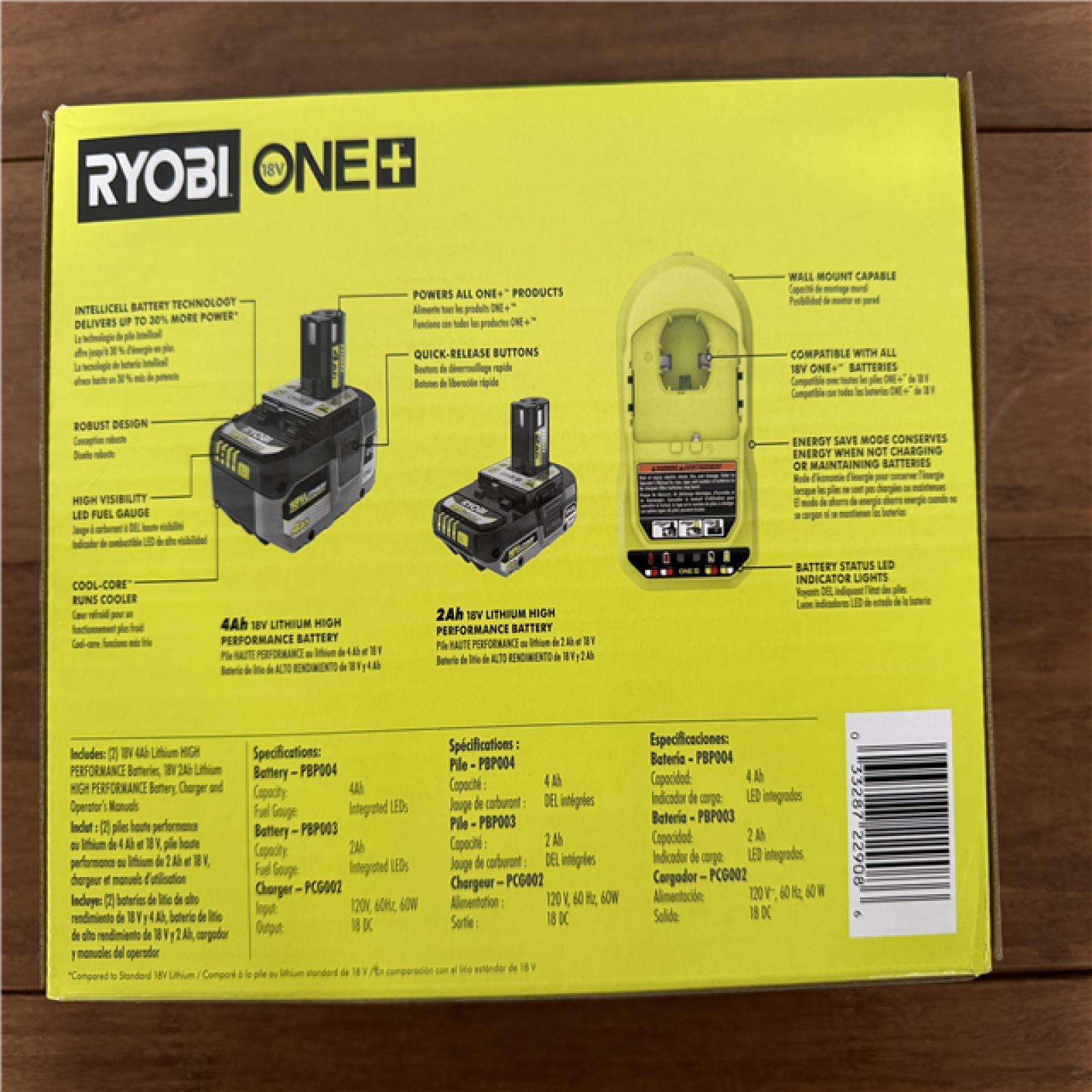 California NEW-Sealed Box, Ryobi 18V High Performance Starter Kit, Includes (3) Batteries & Charger