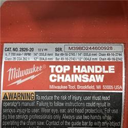 AS-IS Milwaukee FUEL 14 in. 18V Lithium-Ion Brushless Cordless Battery Top Handle Chainsaw (Tool Only)