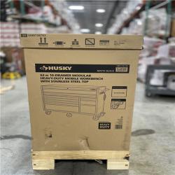 DALLAS LOCATION- Husky Modular Tool Storage 62 in. W X 24 in. D Heavy Duty Matte Black Mobile Workbench Cabinet with Stainless Steel Top