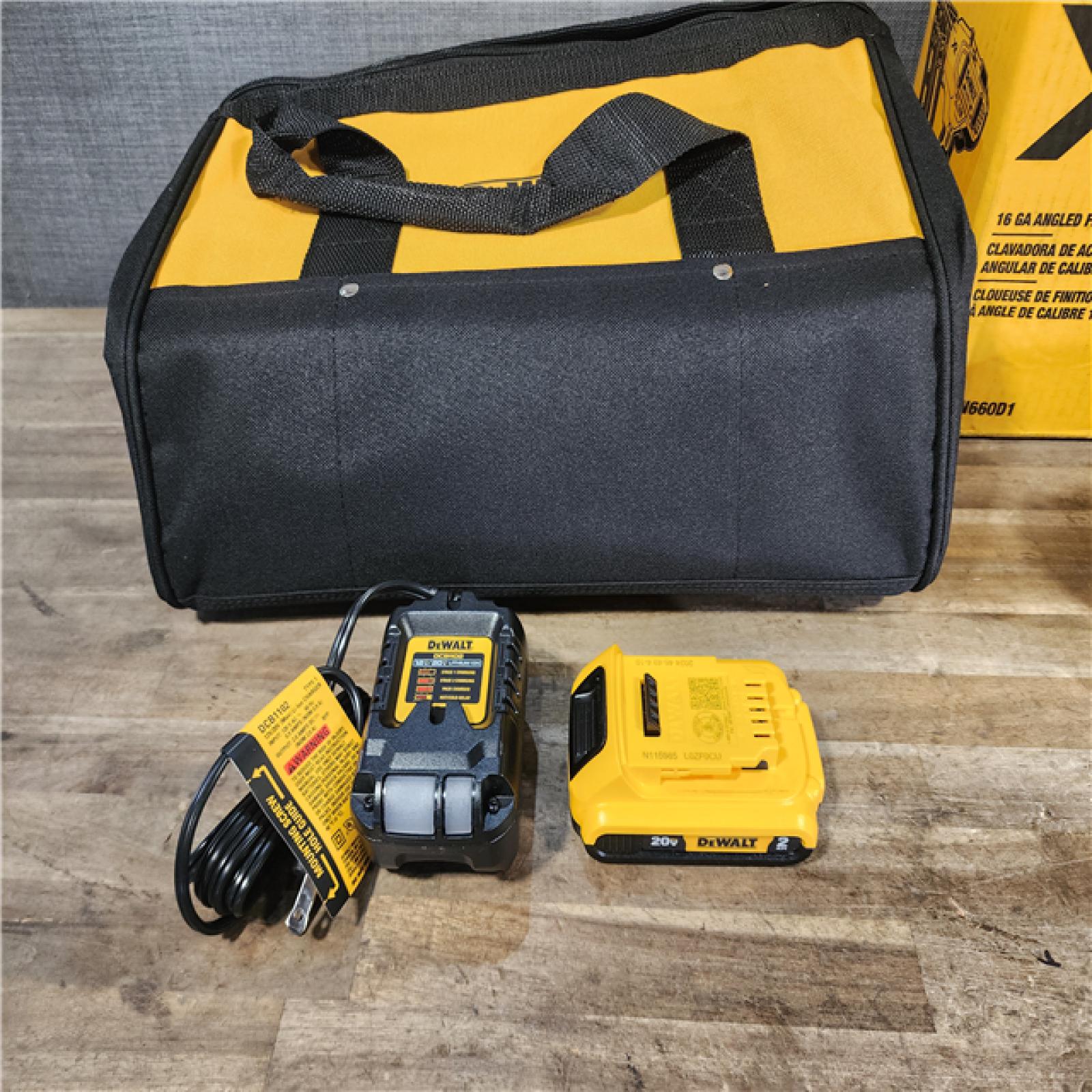 HOUSTON LOCATION - AS-IS DeWalt 20V 16 Gauge Cordless Angled Finish Nailer Kit W/ 2Ah Battery