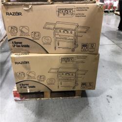 DALLAS LOCATION - Razor 37 in. 4-Burner Portable Propane Gas Griddle Flat Top Grill in Black with Foldable Shelves and Cover PALLET-(4 UNITS)