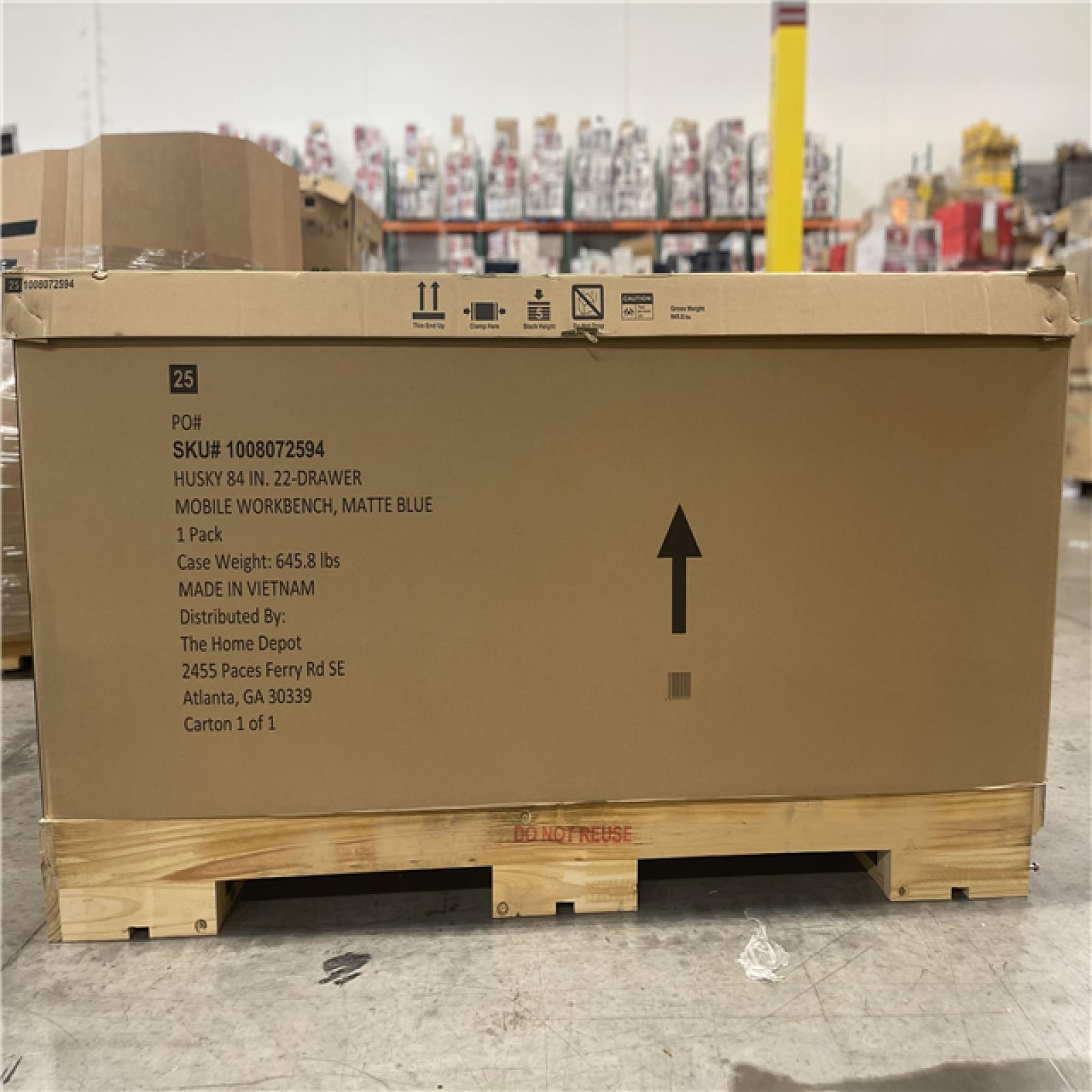 DALLAS LOCATION - Husky Tool Storage Heavy Duty 84 in. W x 24 in. D Matte Blue Mobile Workbench Cabinet