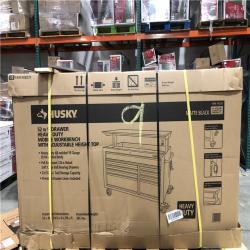 DALLAS LOCATION - Husky 52 in. W x 25 in. D Heavy Duty 9-Drawer Mobile Workbench Cabinet with Adjustable-Height Hardwood Top in Matte Black