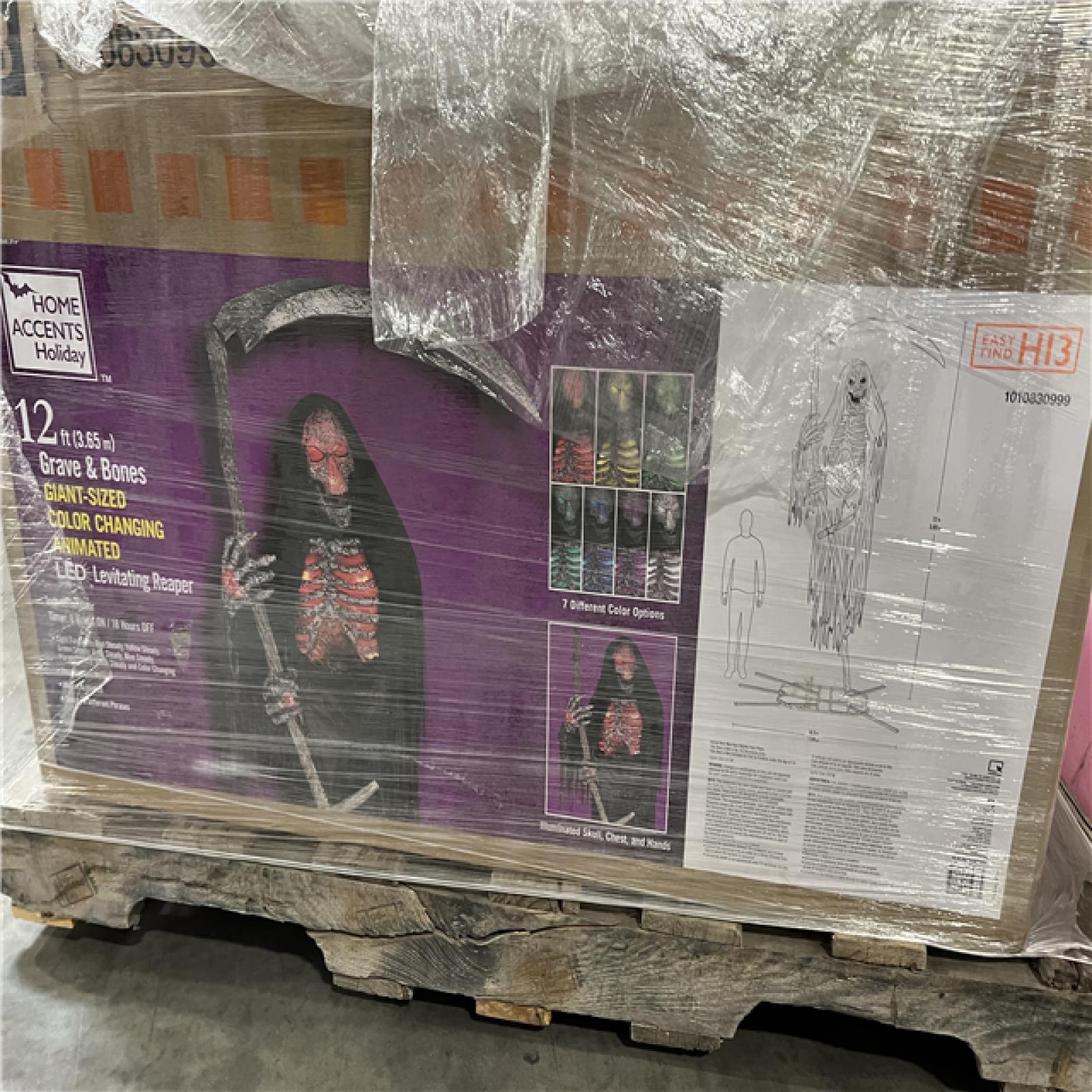 DALLAS LOCATION- AS-IS Home Accents Holiday 12 ft. Grave & Bones Giant-Sized Color Changing Animated LED Levitating Reaper