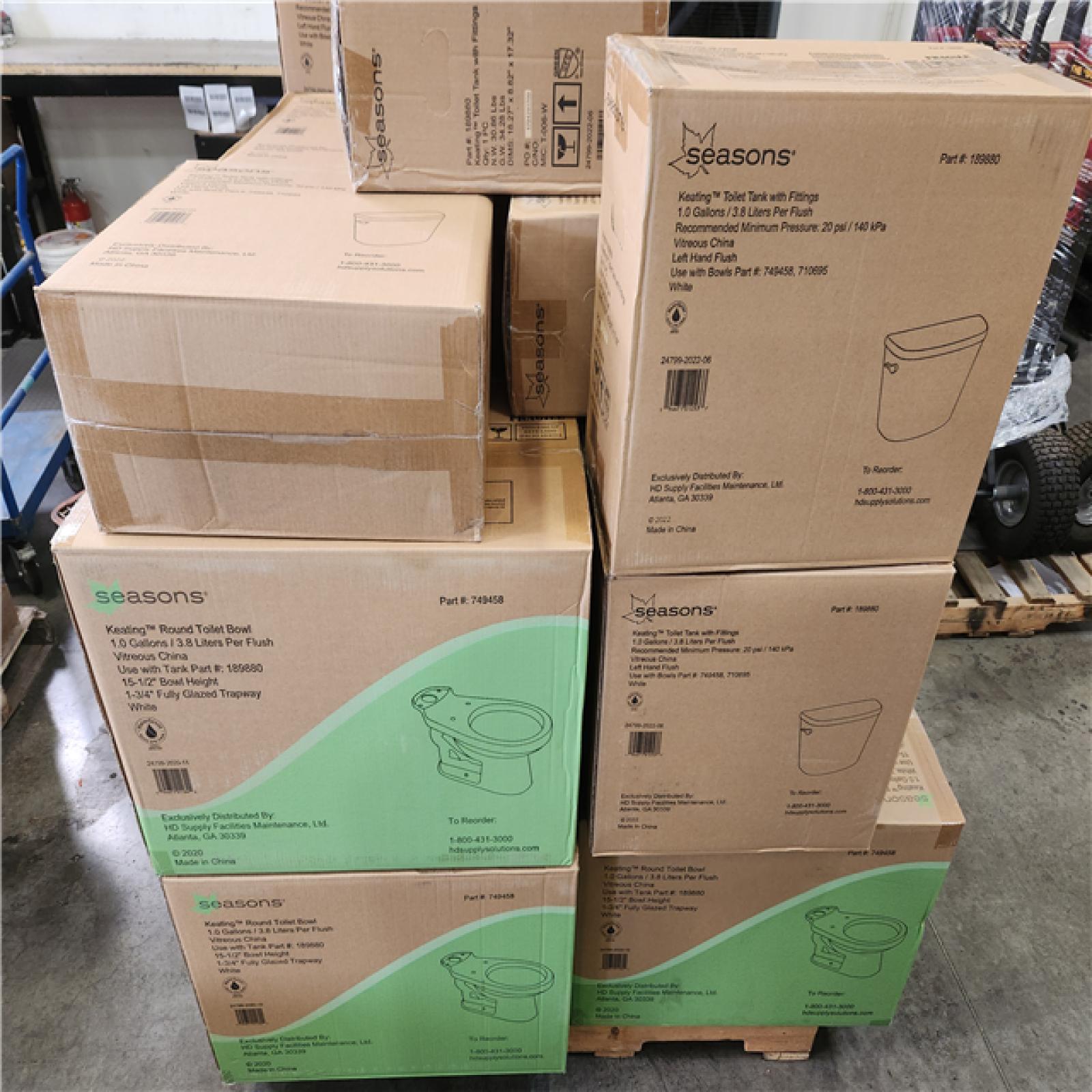 Phoenix Location NEW Seasons Keating Round Toilet Bowl With Tank 1.0 Gallons/ 3.8 Liters a Flush Vitreous China Pallet (9 Toilets)