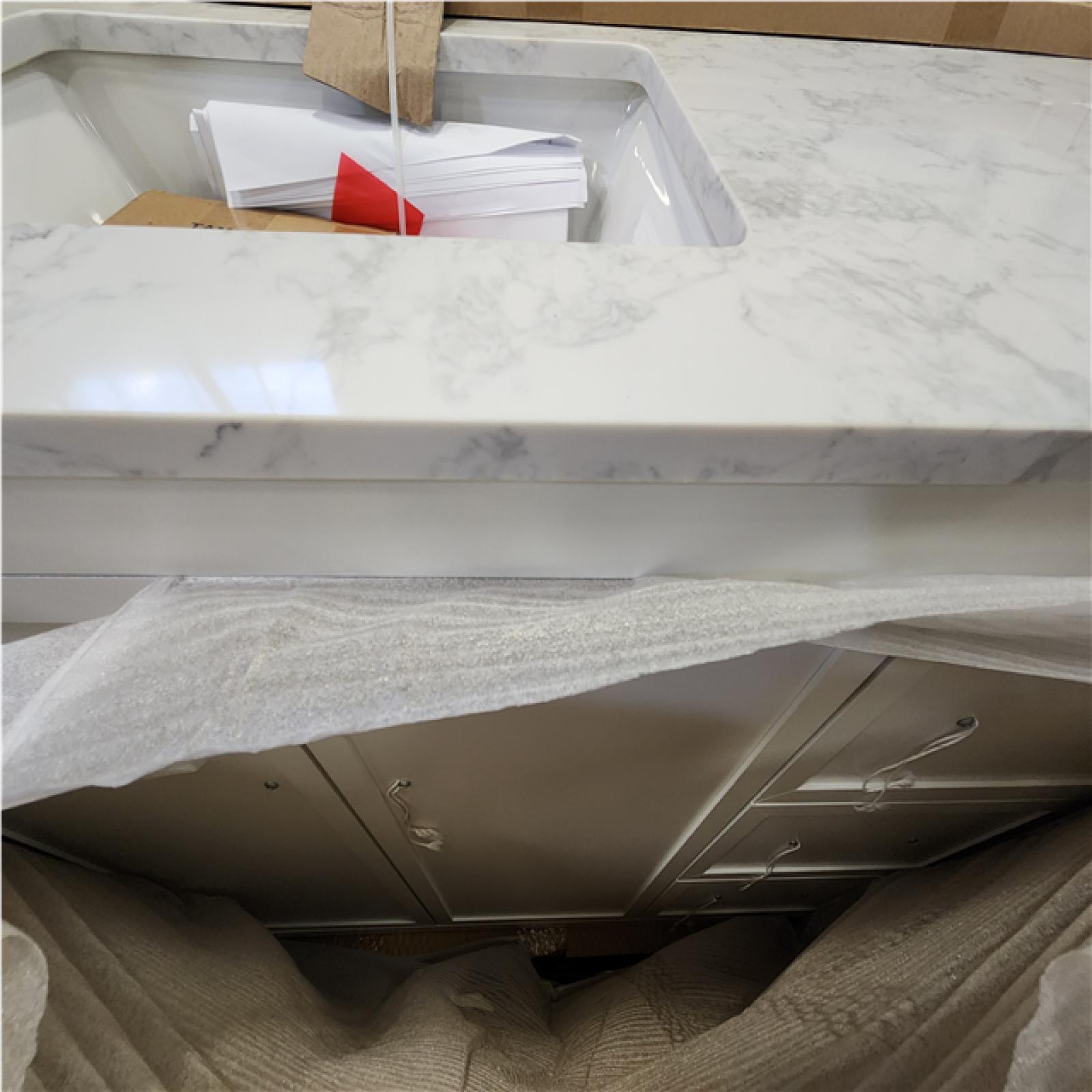 Phoenix NEW Home Decorators Collection Tamsin 42 in. Single Sink Freestanding White Bath Vanity with White Round Corner Engineered Marble Top (Assembled)