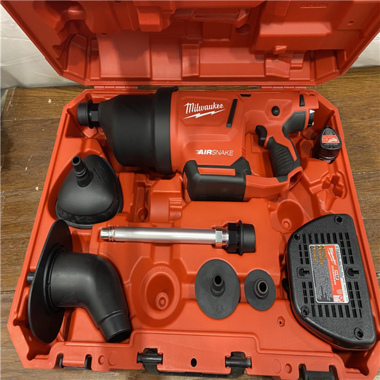 AS-IS M12 12-Volt Lithium-Ion Cordless Drain Cleaning Airsnake Air Gun Kit with (1) 2.0Ah Battery, Toilet Attachments