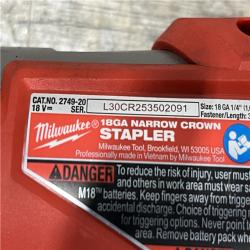 AS-IS Milwaukee FUEL 18-Volt Lithium-Ion Brushless Cordless 18-Gauge 1/4 in. Narrow Crown Stapler (Tool-Only)