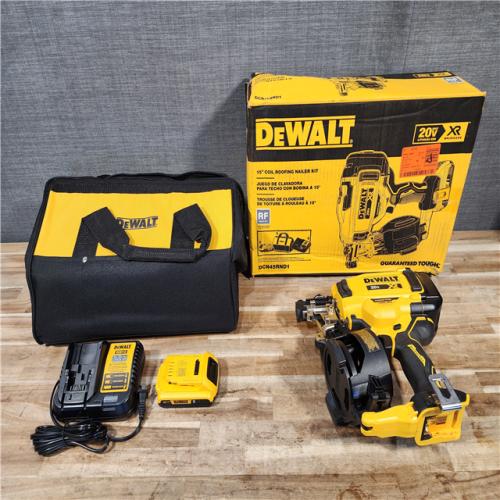HOUSTON LOCATION - AS-IS DEWALT 20V MAX Lithium-Ion 15-Degree Electric Cordless Roofing Nailer Kit