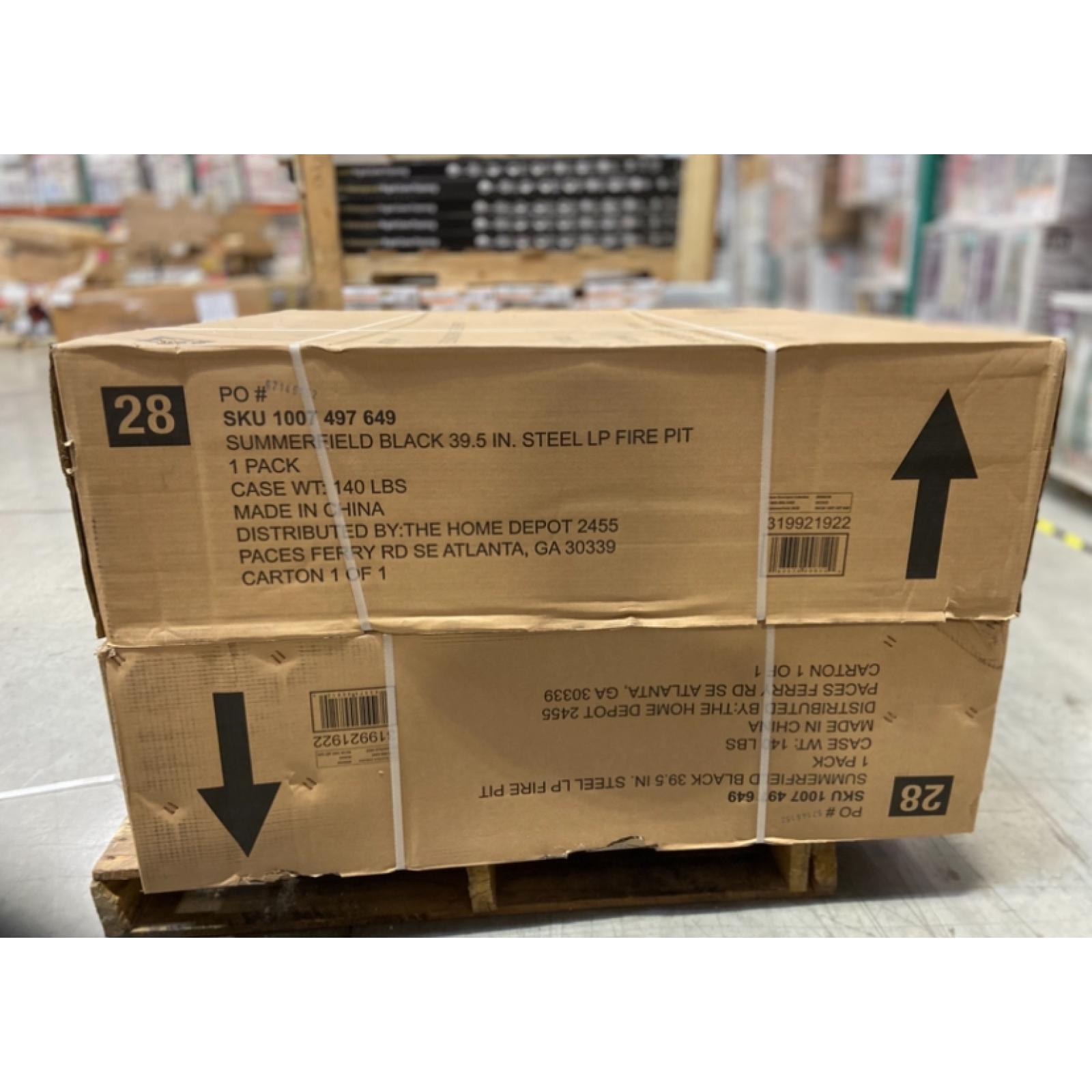 DALLAS LOCATION - Home Decorators Collection Summerfield 39.6 in. W 50000 Btu Black Steel Propane Outdoor Fire Pit with Lava Rocks - 2 UNITS