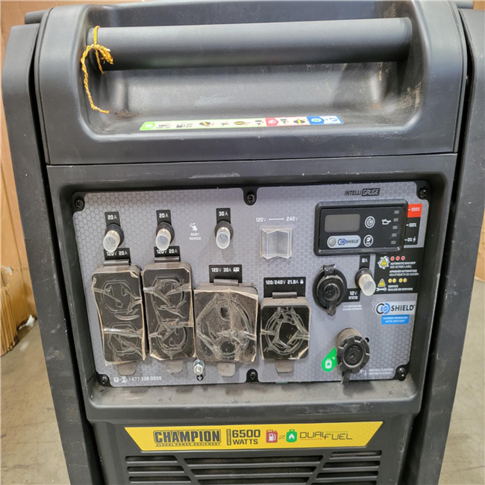 CALIFORNIA AS-IS CHAMPION 6500-WATT GASOLINE AND PROPANE POWERED DUAL FUEL INVERTER PORTABLE GENERATOR