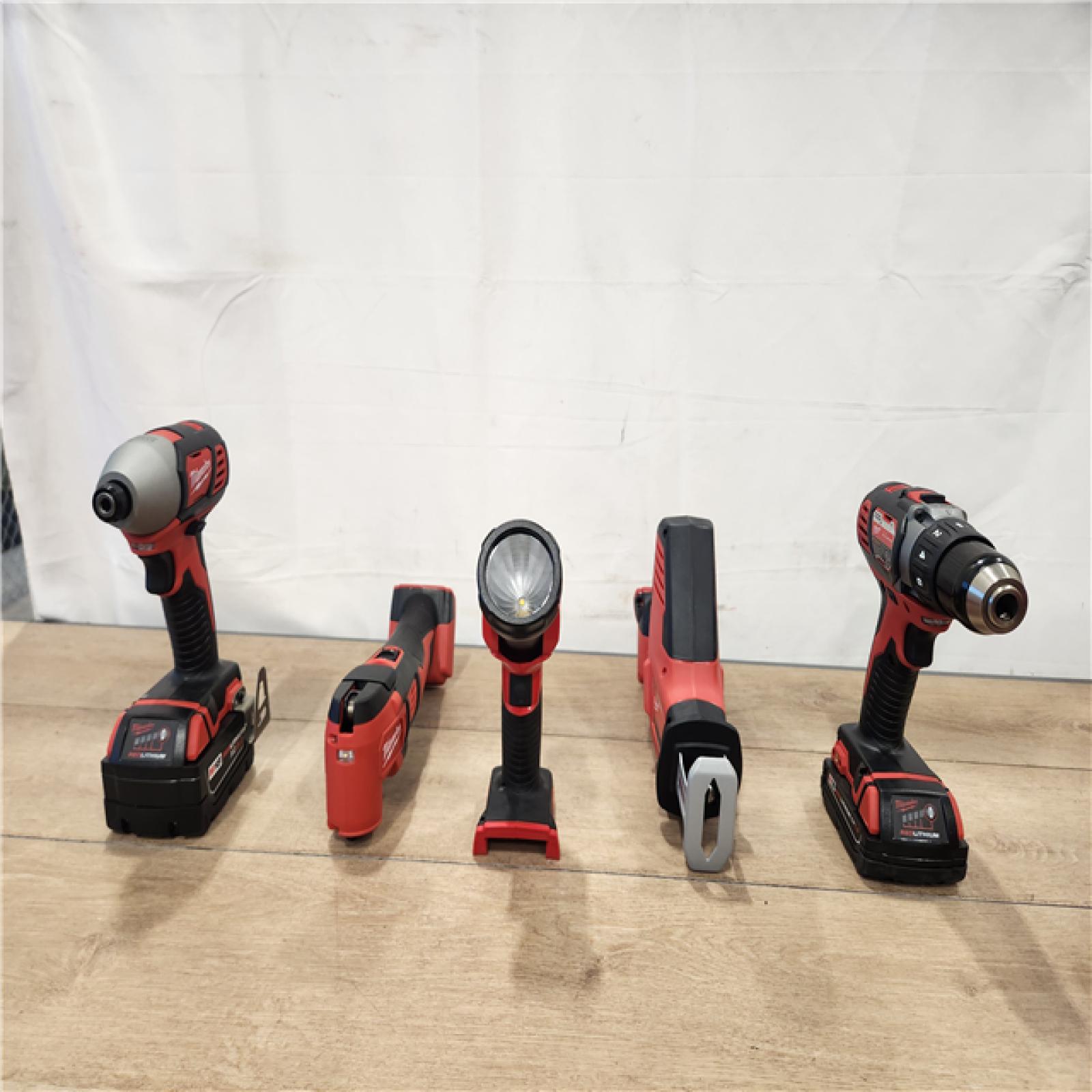 AS-IS- M18 18V Lithium-Ion Cordless Combo Kit (5-Tool) with (2) Batteries  Charger and Tool Bag