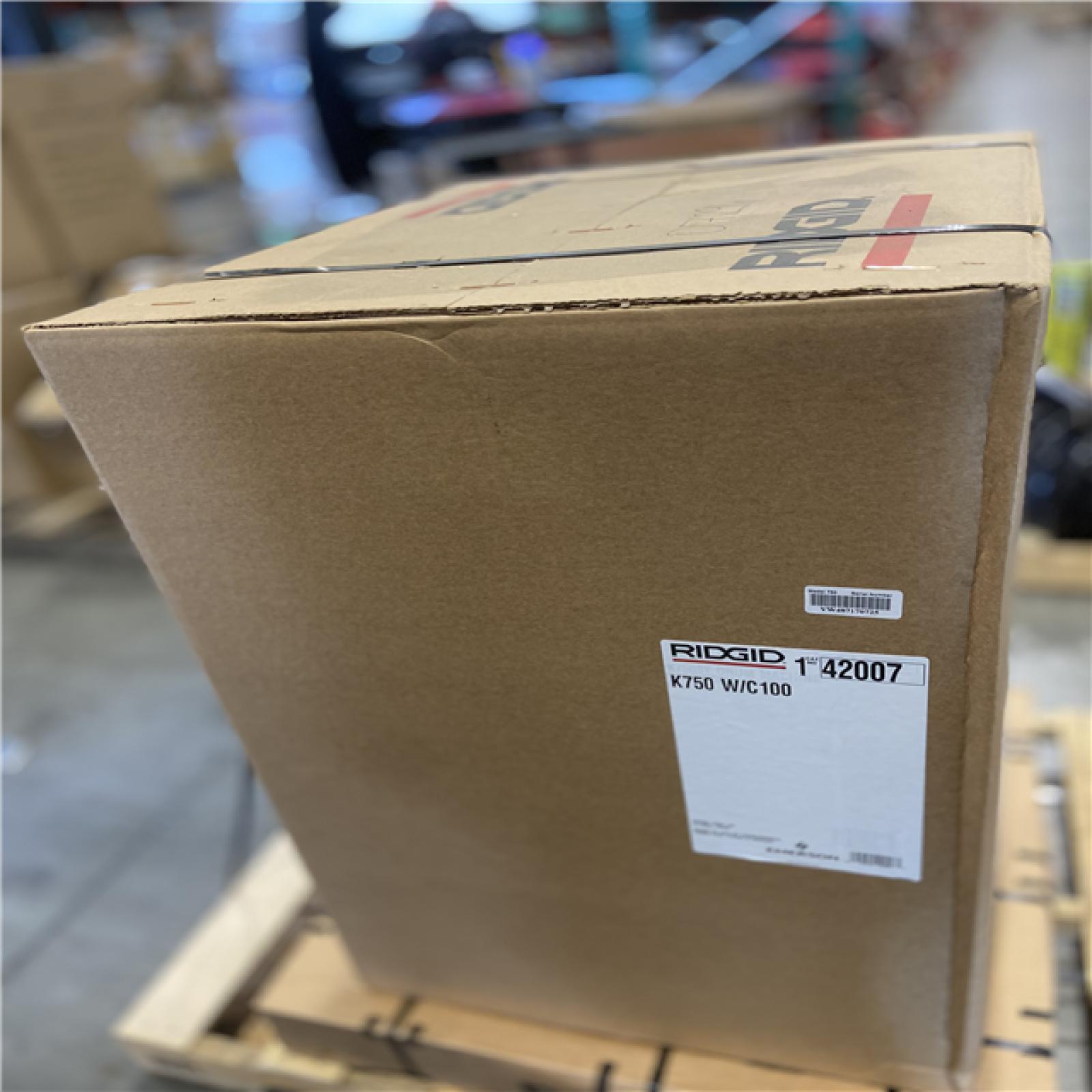 DALLAS LOCATION - RIDGID K-750 Drum Machine Drain Cleaner with C-100 Autofeed 100 ft. x 3/4 in. Cable and 3/4 in. Tool Set