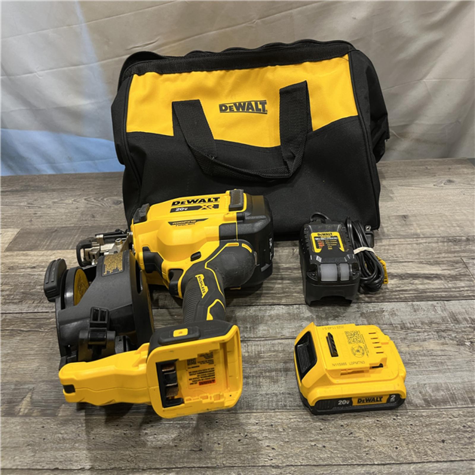 AS-IS DEWALT 20V MAX Lithium-Ion 15-Degree Electric Cordless Roofing Nailer Kit