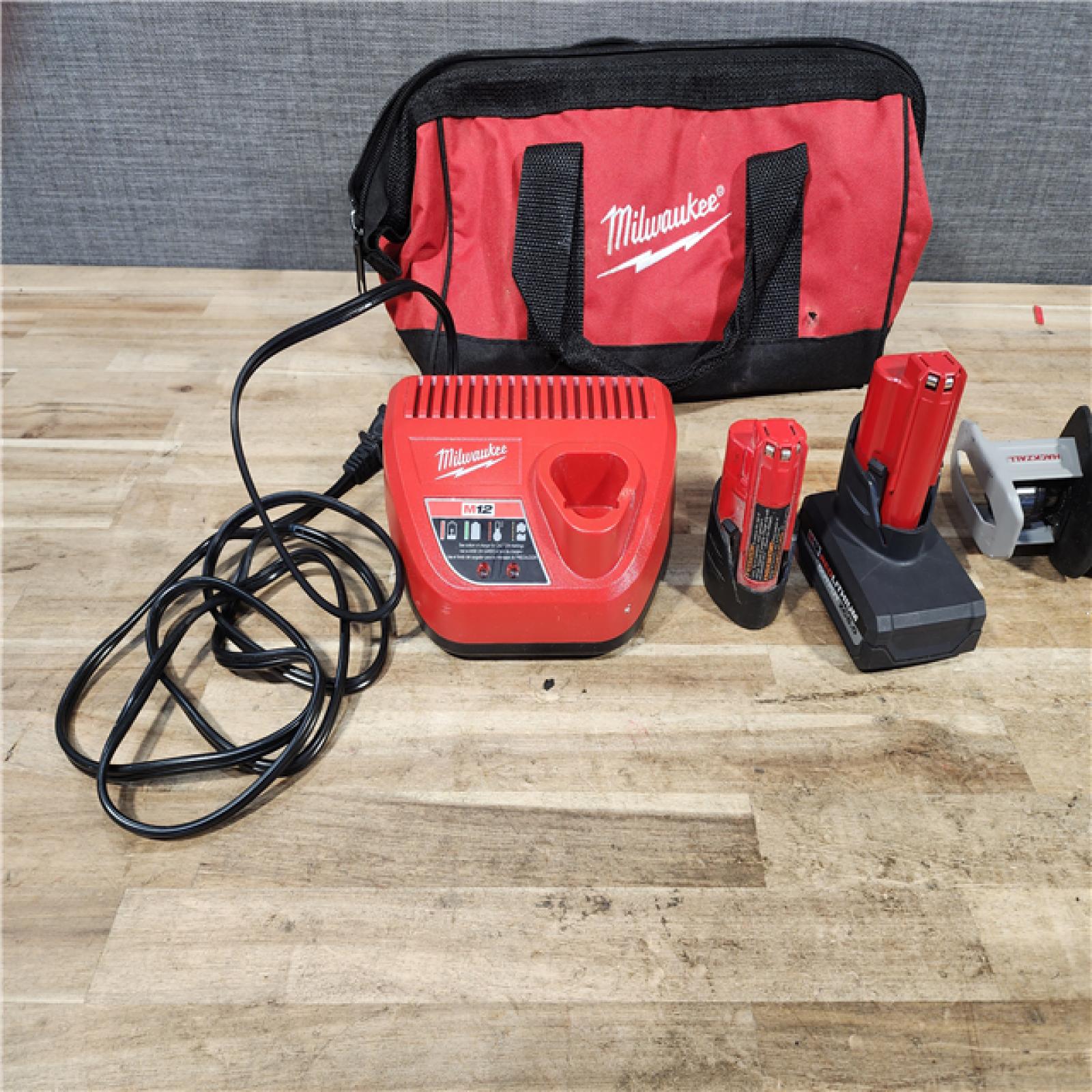 HOUSTON LOCATION - AS - IS Milwaukee M12 12-Volt Lithium-Ion HACKZALL Cordless Reciprocating Saw W/ (2) Batteries  Charger and Bag