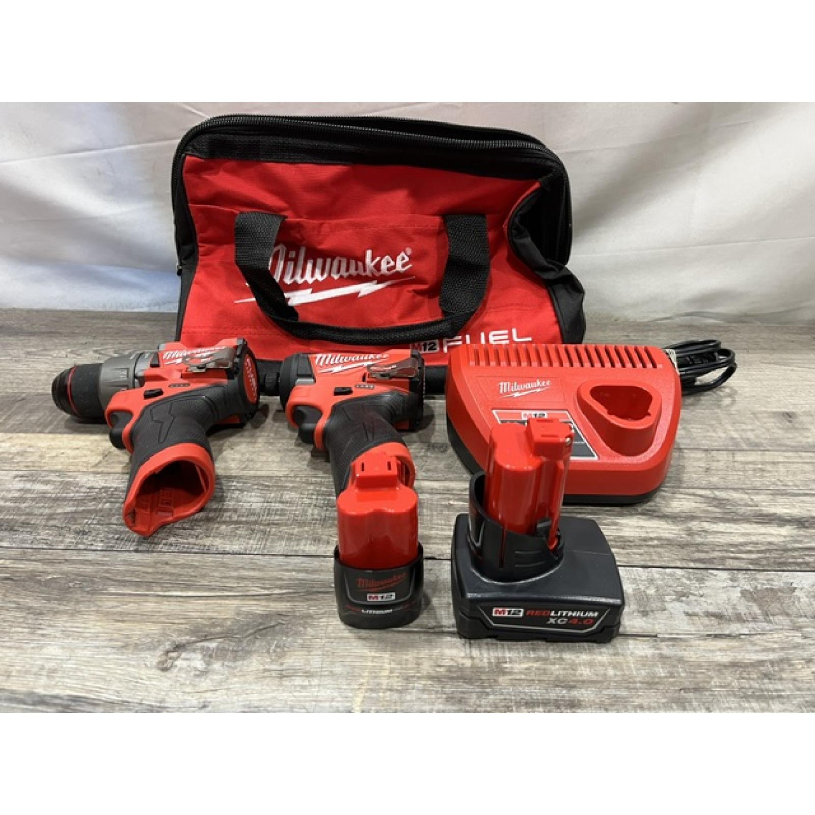 AS-IS Milwaukee FUEL 12-Volt Lithium-Ion Brushless Cordless Hammer Drill and Impact Driver Combo Kit
