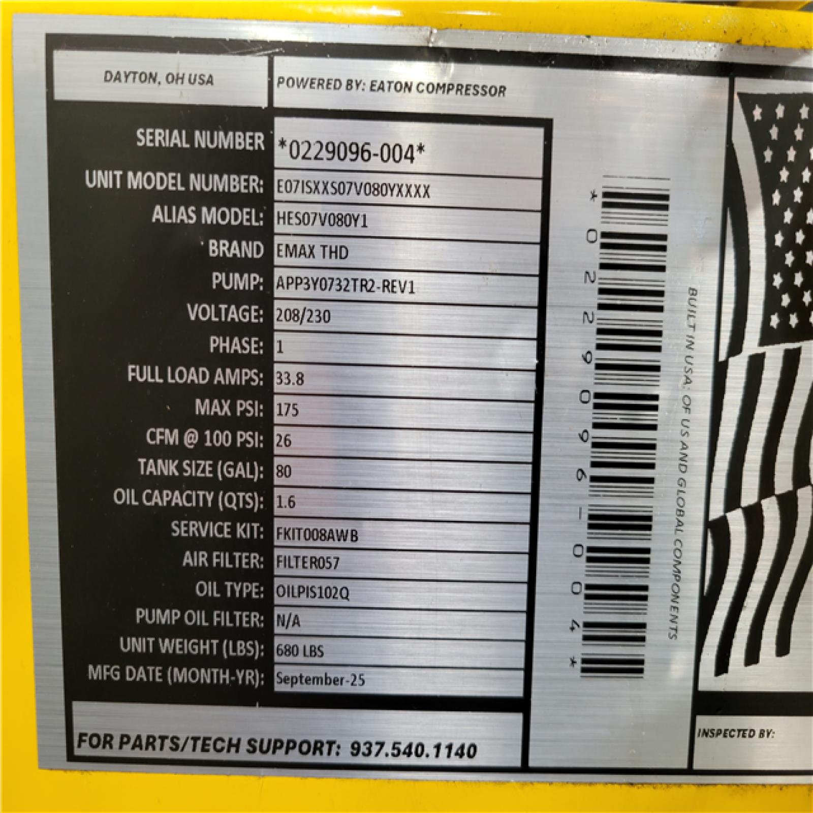 CALIFORNIA AS-IS EMAX AIR TECHNOLOGY E350 COMPRESSOR