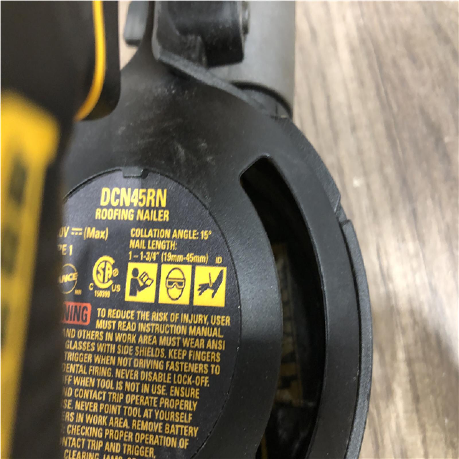 AS-IS DEWALT 20V MAX Lithium-Ion 15-Degree Electric Cordless Roofing Nailer Kit