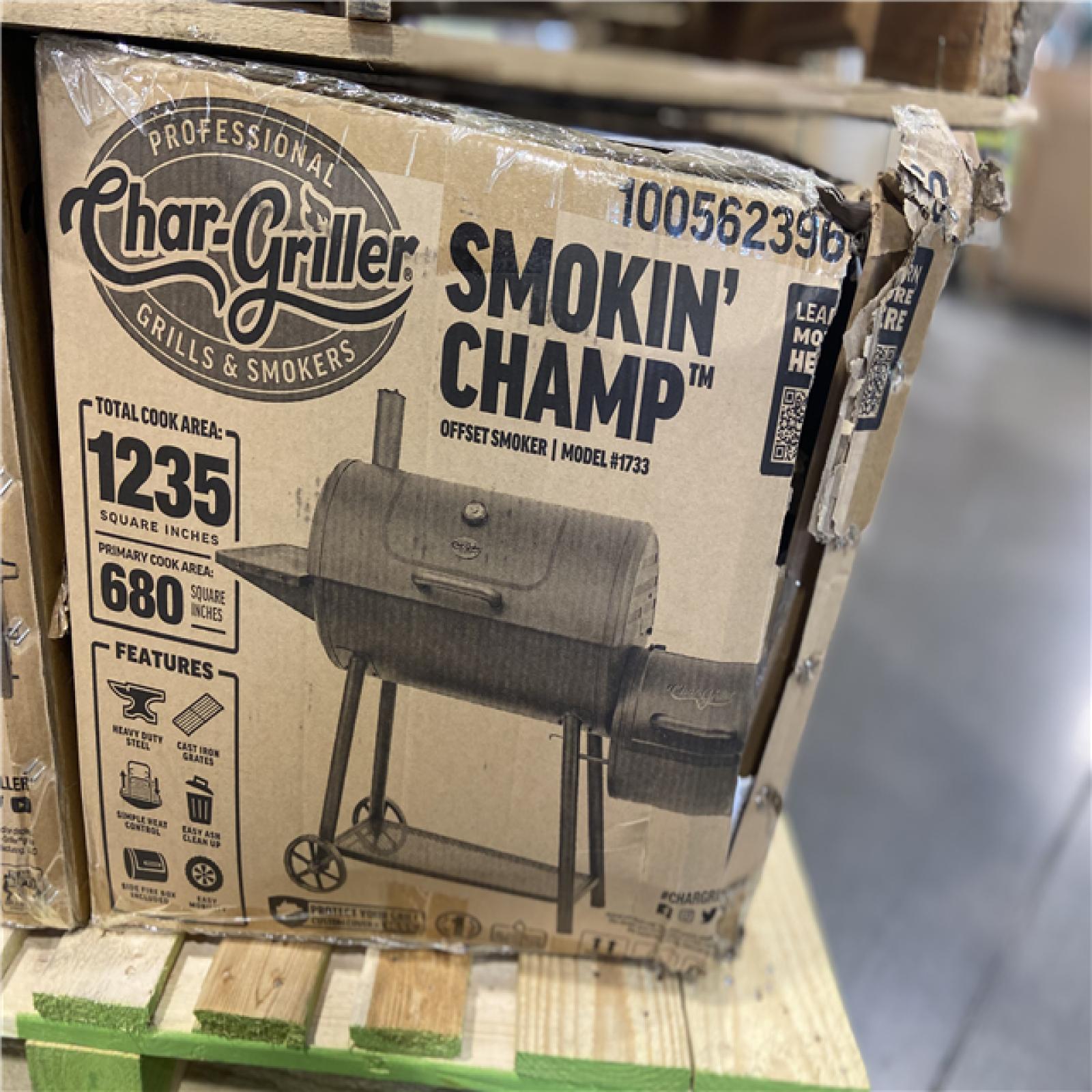 DALLAS LOCATION - Char-Griller Smokin' Champ Charcoal Grill Offset Smoker in Black