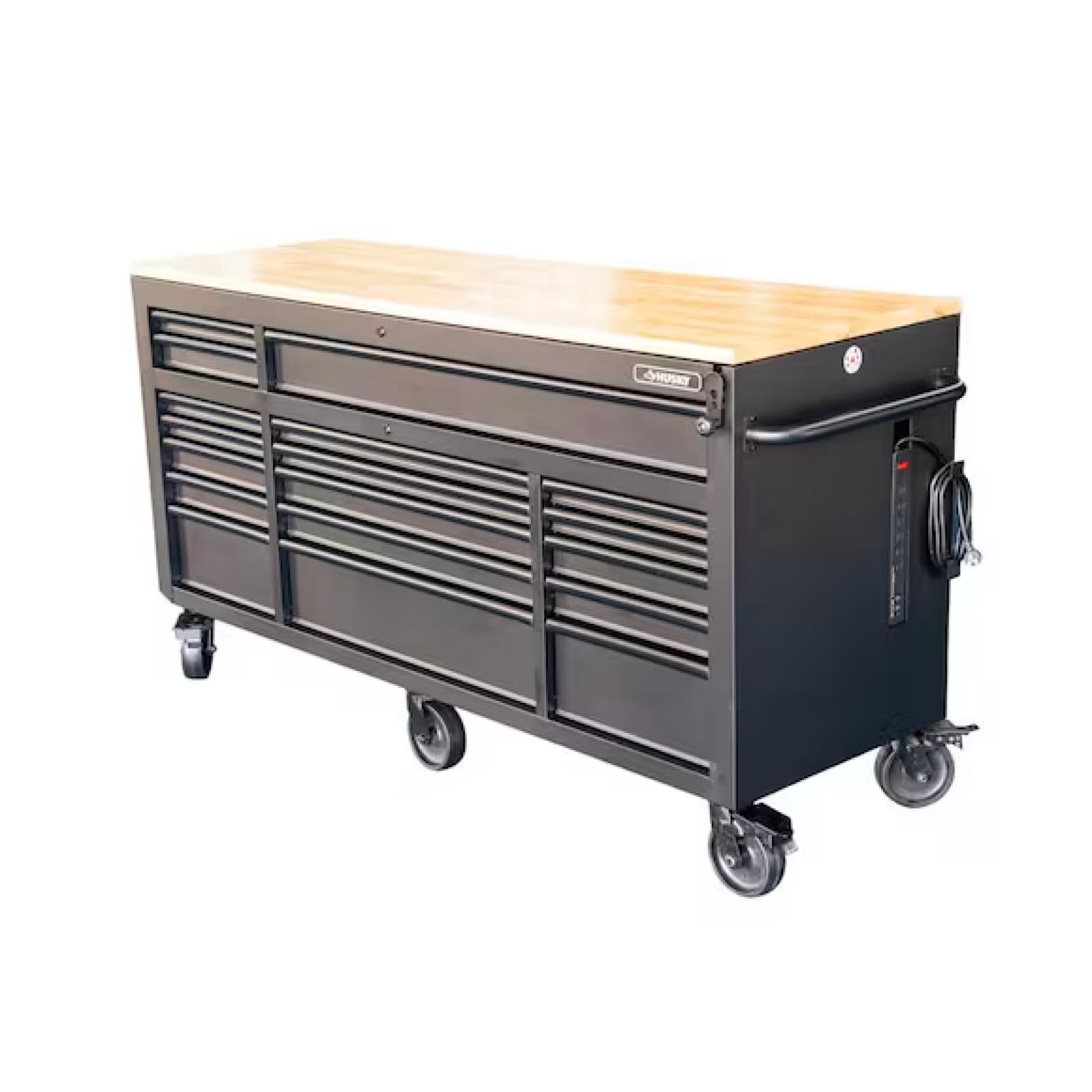 DALLAS LOCATION- AS-IS HUSKY 72 in. W x 24 in. D Heavy Duty 18-Drawer Mobile Workbench Cabinet