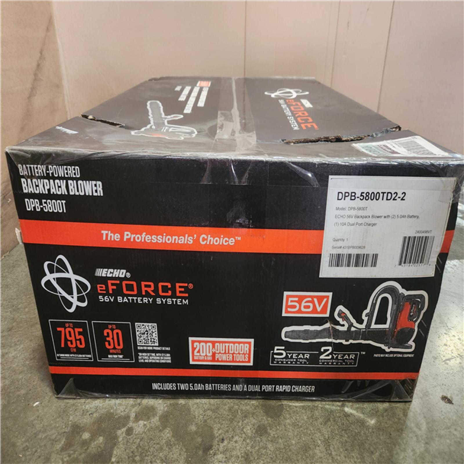 Phoenix NEW ECHO 56V 195 MPH 795 CFM Cordless Battery Backpack Blower w/Tube Throttle and (2) 5.0Ah Batteries and Dual Port Charger (SEALED)